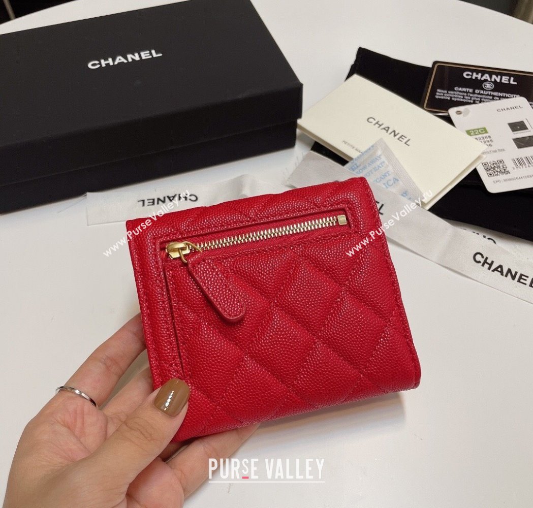Chanel Grained Calfskin Card Holder Wallet Red 2025 82288 (SSZ-250212068)