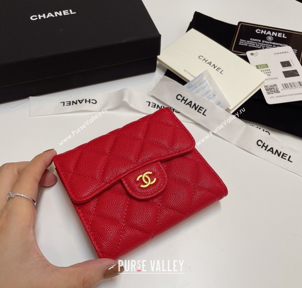 Chanel Grained Calfskin Card Holder Wallet Red 2025 82288 (SSZ-250212068)
