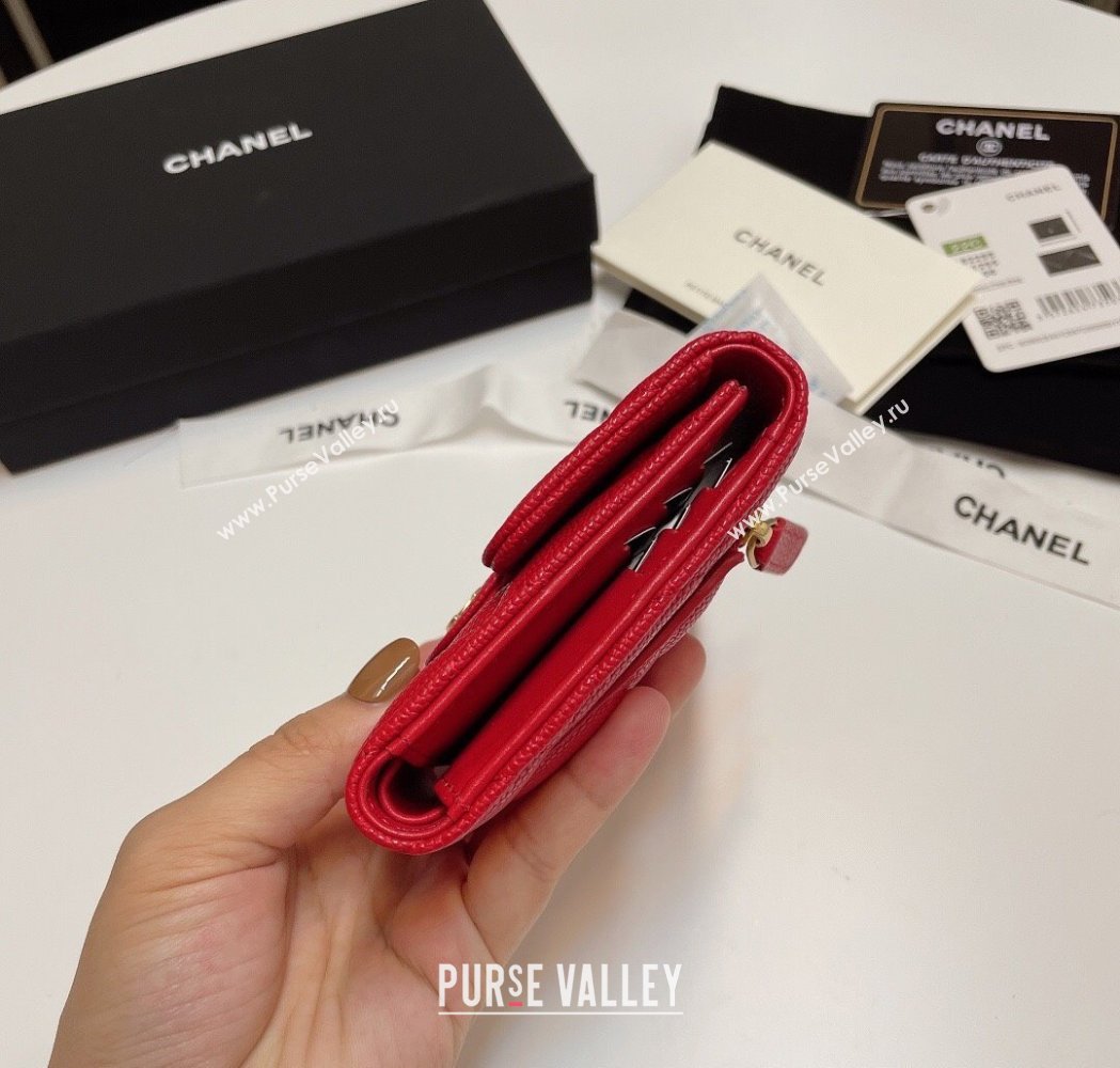 Chanel Grained Calfskin Card Holder Wallet Red 2025 82288 (SSZ-250212068)