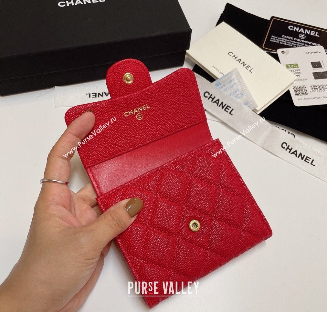 Chanel Grained Calfskin Card Holder Wallet Red 2025 82288 (SSZ-250212068)