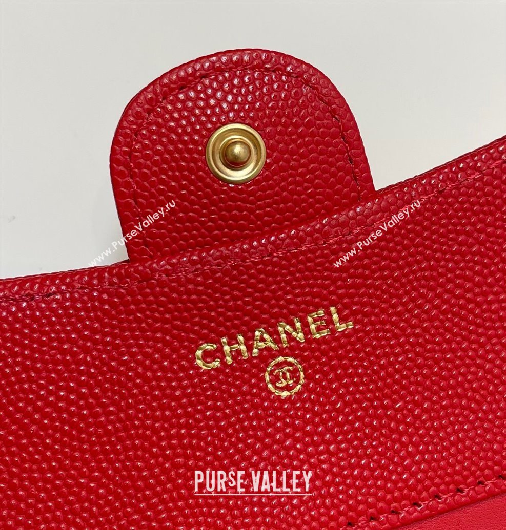 Chanel Grained Calfskin Card Holder Wallet Red 2025 82288 (SSZ-250212068)