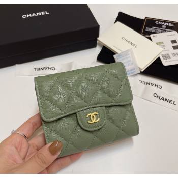 Chanel Grained Calfskin Card Holder Wallet Green2 2025 82288 (SSZ-250212073)