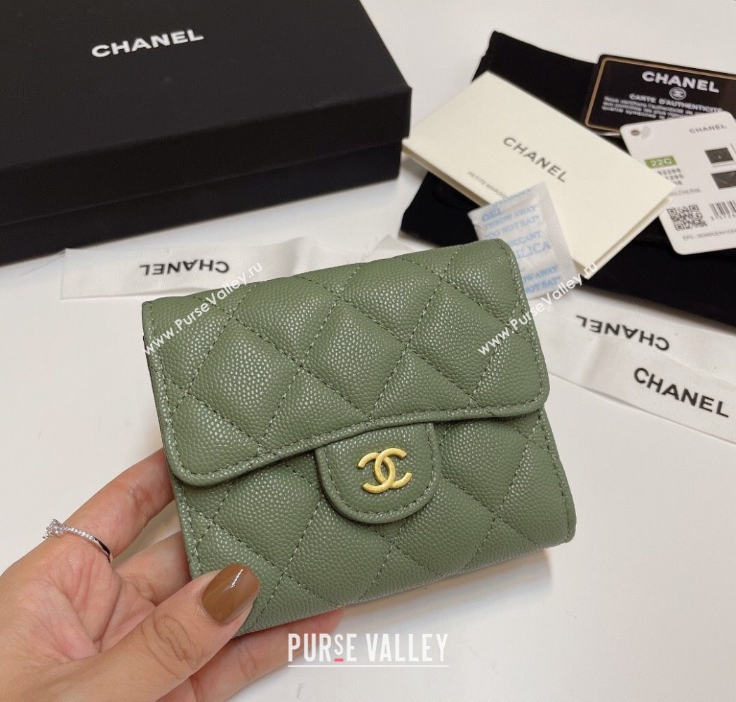 Chanel Grained Calfskin Card Holder Wallet Green2 2025 82288 (SSZ-250212073)