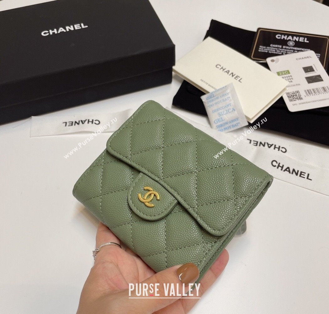 Chanel Grained Calfskin Card Holder Wallet Green2 2025 82288 (SSZ-250212073)