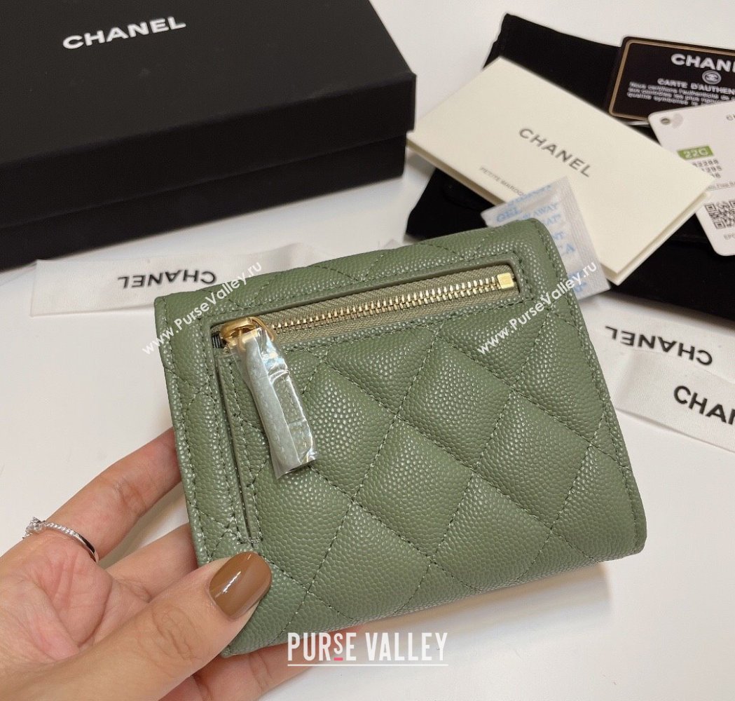 Chanel Grained Calfskin Card Holder Wallet Green2 2025 82288 (SSZ-250212073)