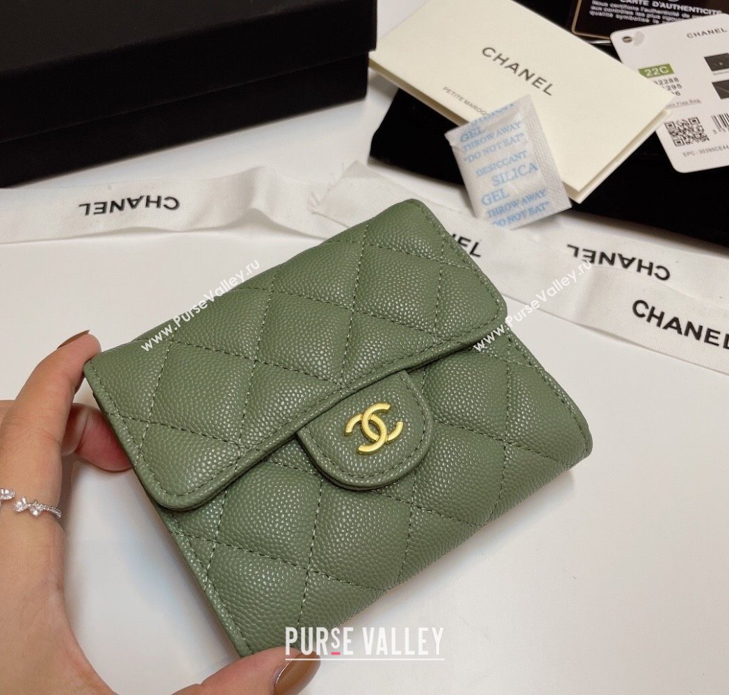 Chanel Grained Calfskin Card Holder Wallet Green2 2025 82288 (SSZ-250212073)