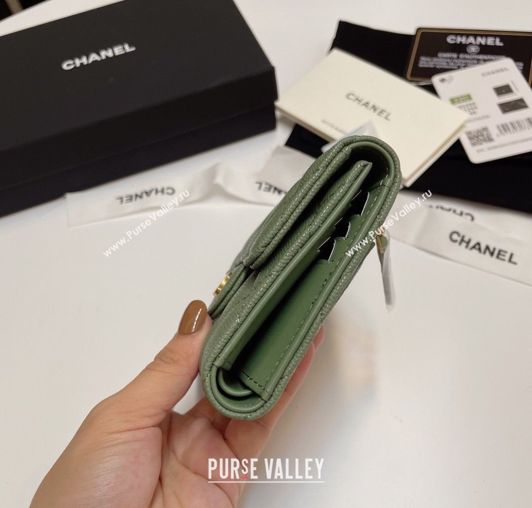 Chanel Grained Calfskin Card Holder Wallet Green2 2025 82288 (SSZ-250212073)