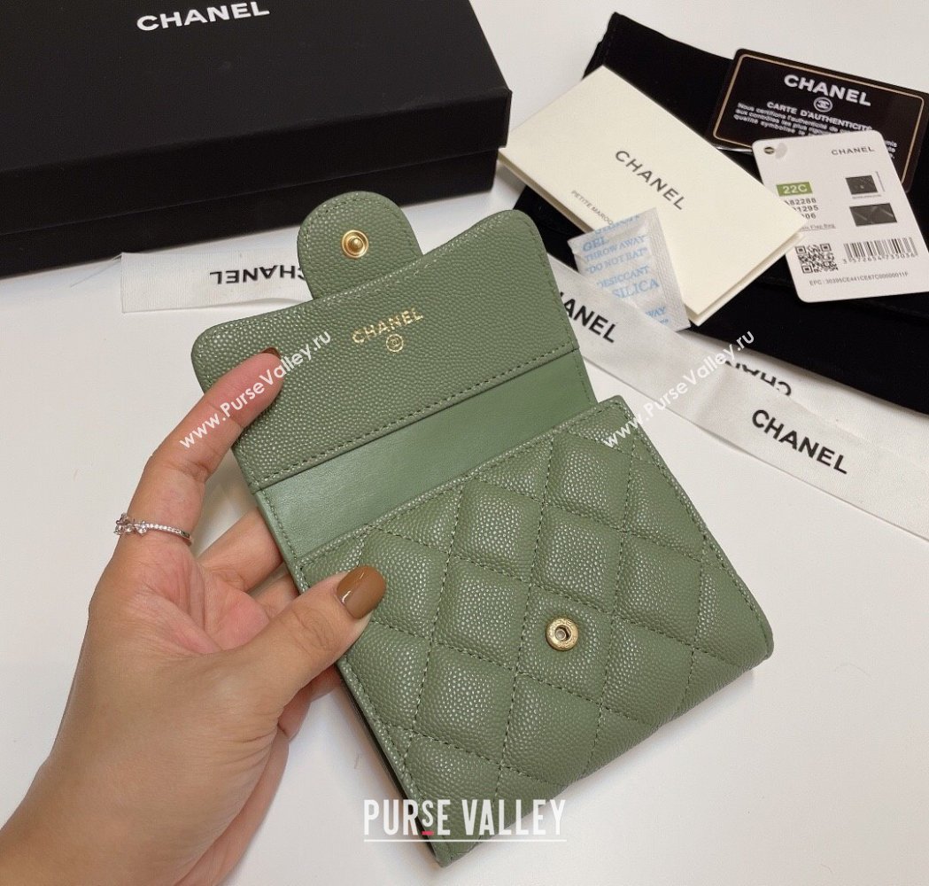 Chanel Grained Calfskin Card Holder Wallet Green2 2025 82288 (SSZ-250212073)