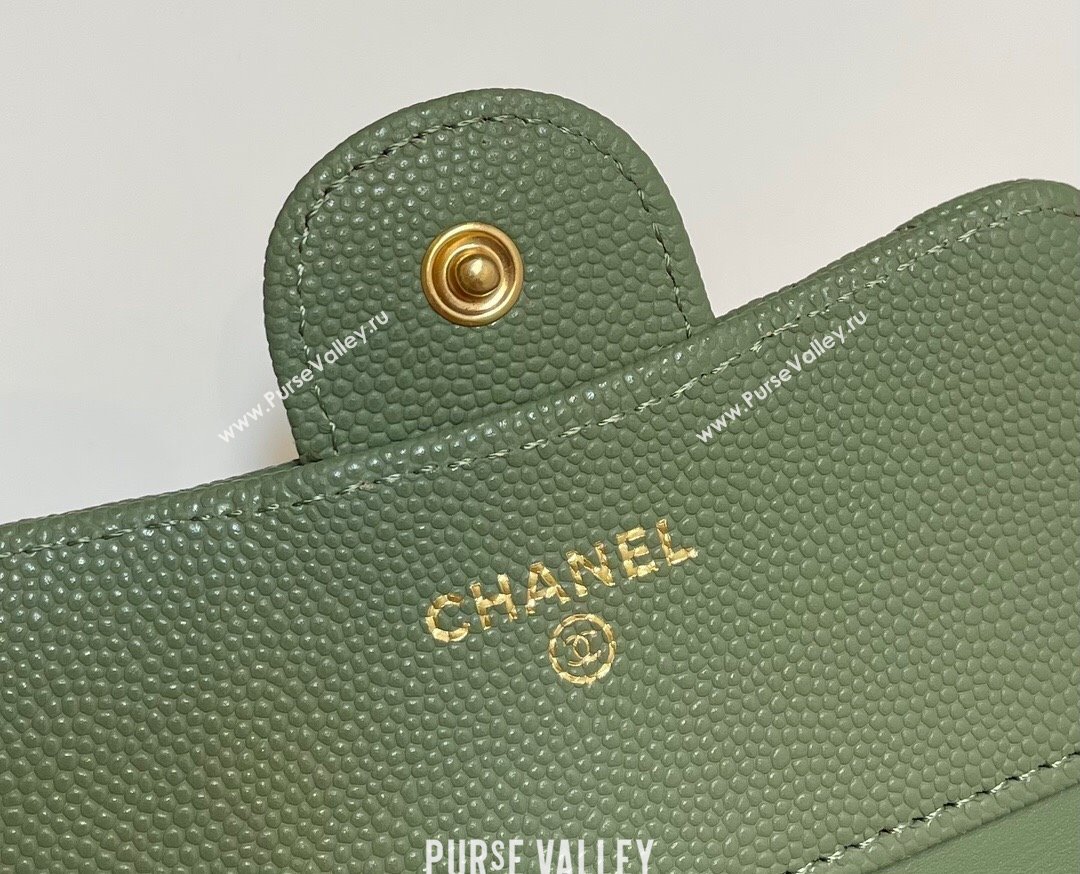 Chanel Grained Calfskin Card Holder Wallet Green2 2025 82288 (SSZ-250212073)