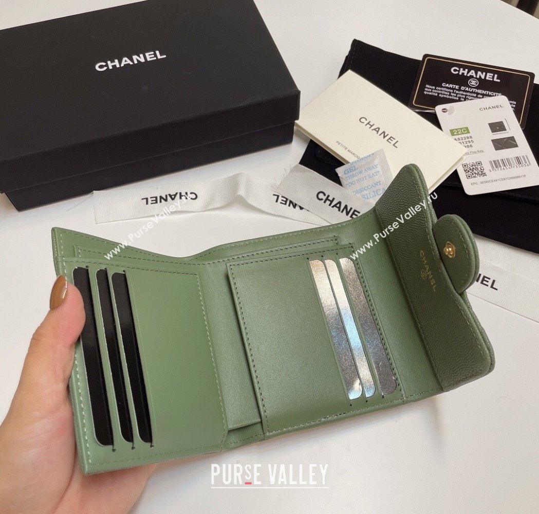 Chanel Grained Calfskin Card Holder Wallet Green2 2025 82288 (SSZ-250212073)