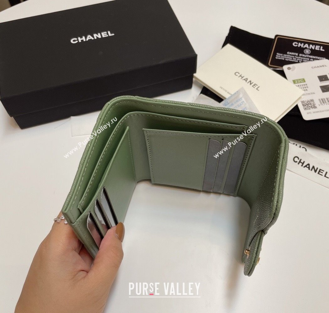Chanel Grained Calfskin Card Holder Wallet Green2 2025 82288 (SSZ-250212073)