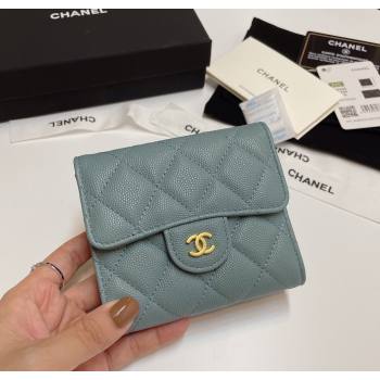 Chanel Grained Calfskin Card Holder Wallet Blue Grey 2025 82288 (SSZ-250212075)