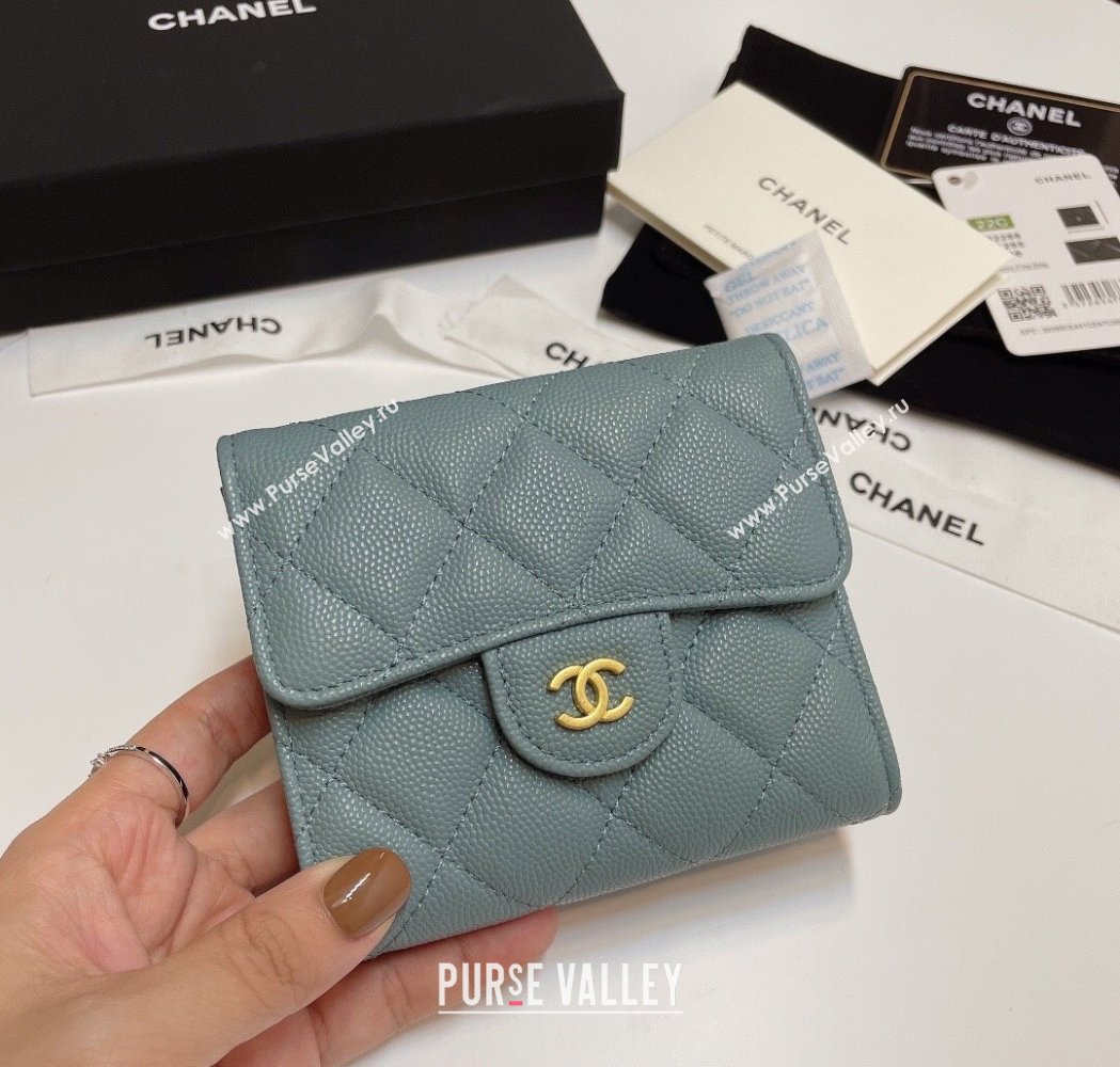 Chanel Grained Calfskin Card Holder Wallet Blue Grey 2025 82288 (SSZ-250212075)
