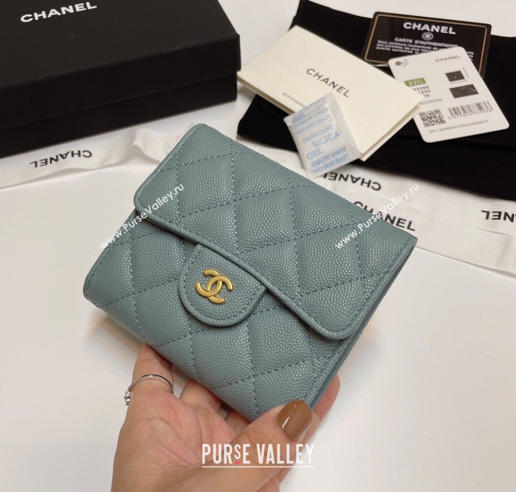 Chanel Grained Calfskin Card Holder Wallet Blue Grey 2025 82288 (SSZ-250212075)
