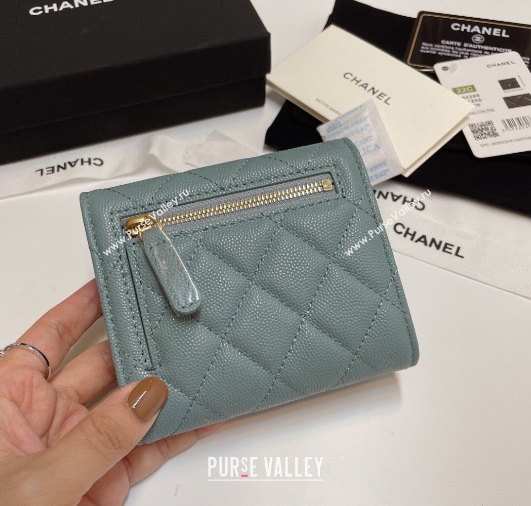 Chanel Grained Calfskin Card Holder Wallet Blue Grey 2025 82288 (SSZ-250212075)