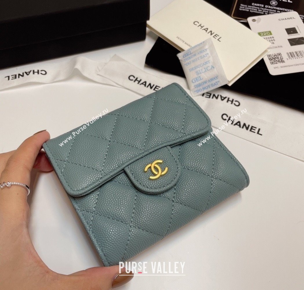 Chanel Grained Calfskin Card Holder Wallet Blue Grey 2025 82288 (SSZ-250212075)