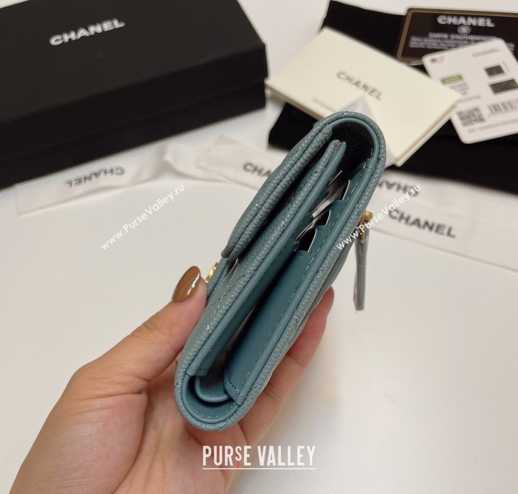 Chanel Grained Calfskin Card Holder Wallet Blue Grey 2025 82288 (SSZ-250212075)