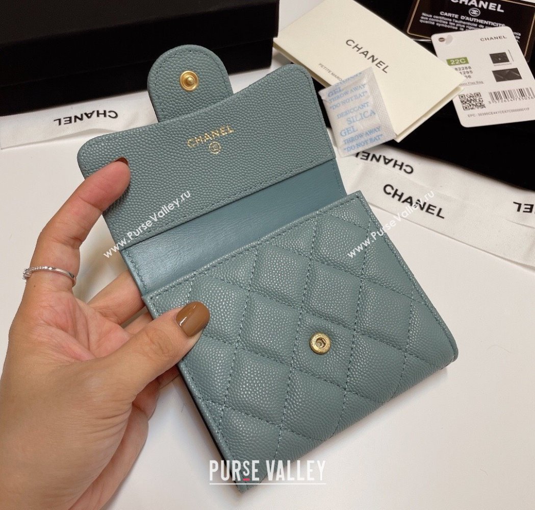 Chanel Grained Calfskin Card Holder Wallet Blue Grey 2025 82288 (SSZ-250212075)