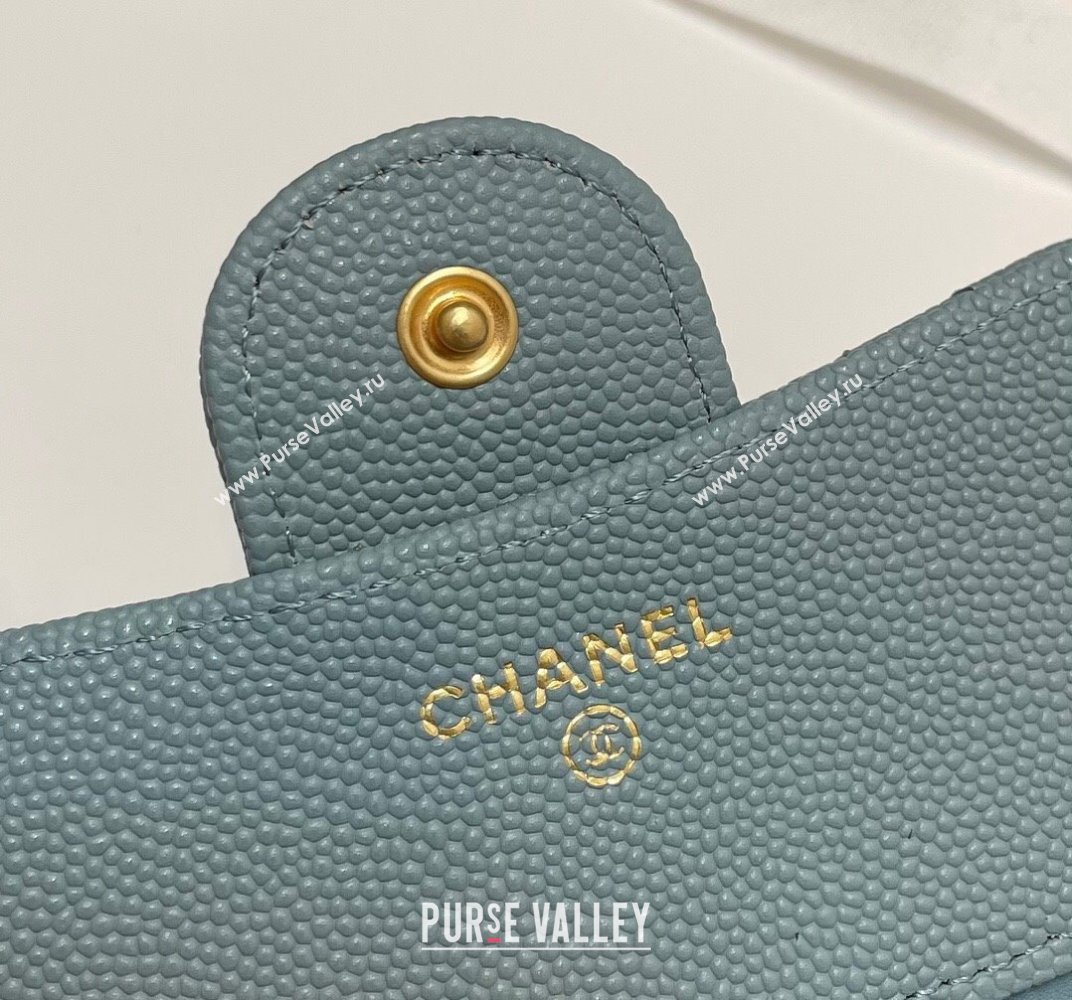 Chanel Grained Calfskin Card Holder Wallet Blue Grey 2025 82288 (SSZ-250212075)