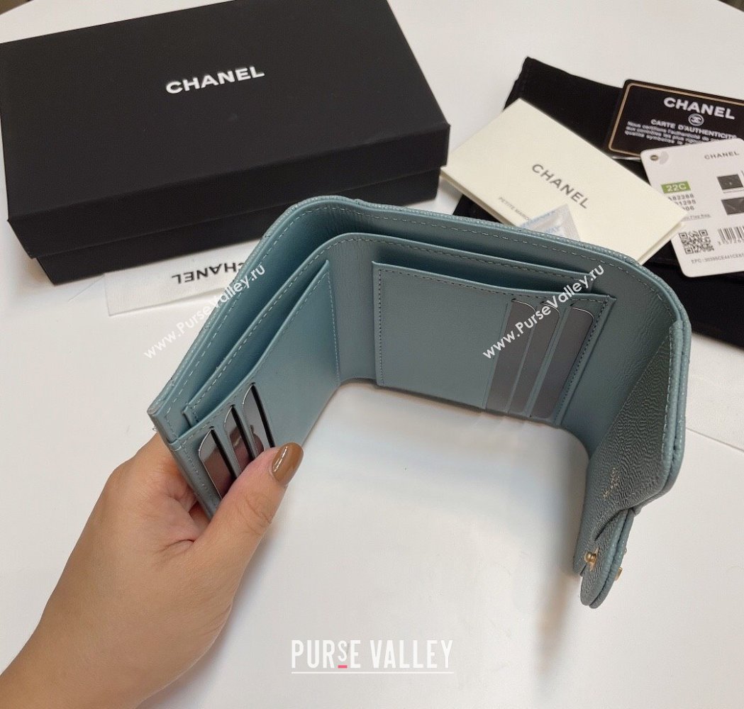 Chanel Grained Calfskin Card Holder Wallet Blue Grey 2025 82288 (SSZ-250212075)