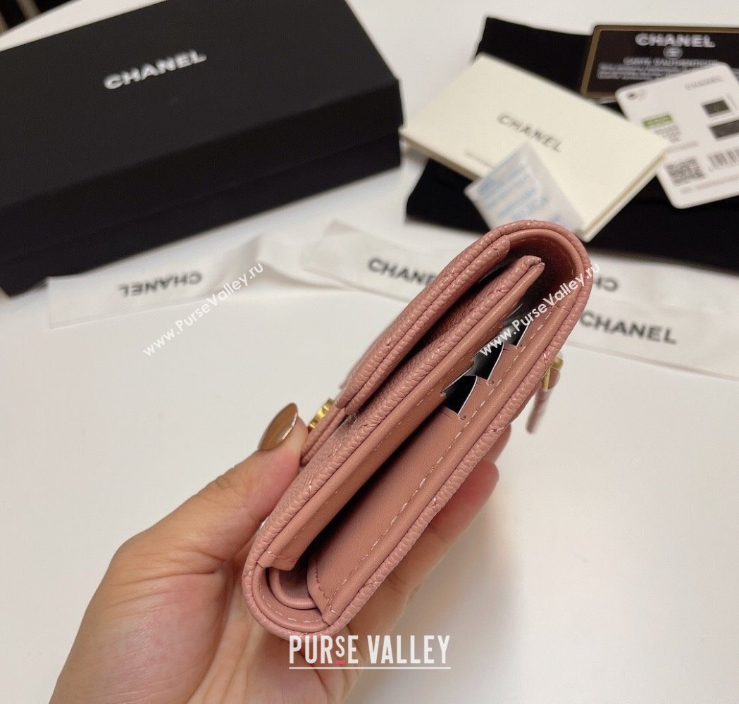 Chanel Grained Calfskin Card Holder Wallet Light Pink 2025 82288 (SSZ-250212077)