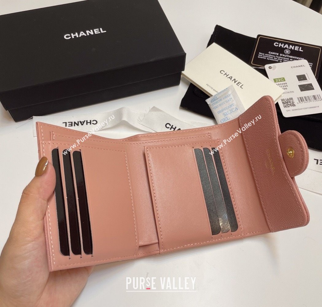 Chanel Grained Calfskin Card Holder Wallet Light Pink 2025 82288 (SSZ-250212077)