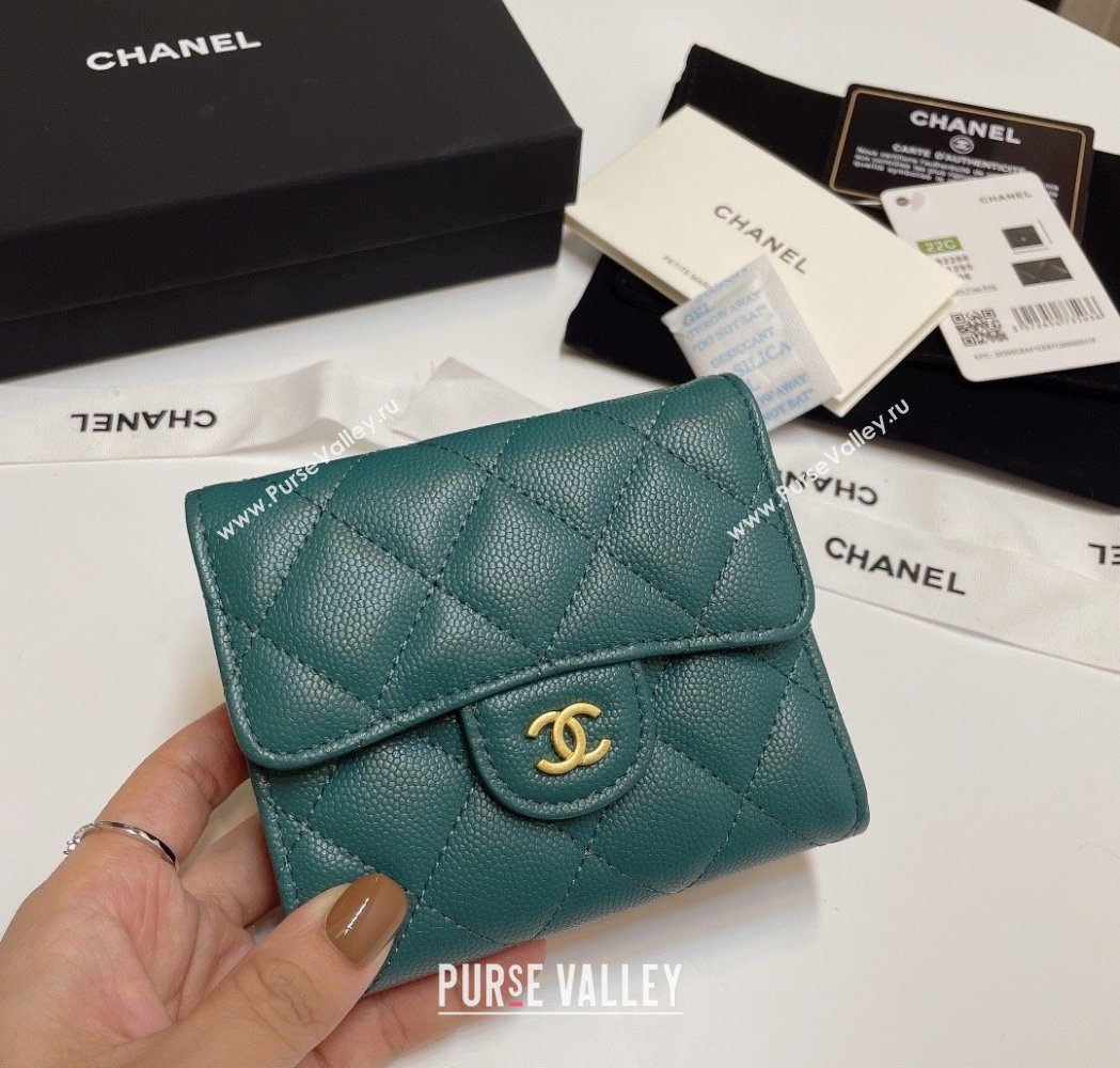 Chanel Grained Calfskin Card Holder Wallet Dark Green 2025 82288 (SSZ-250212078)