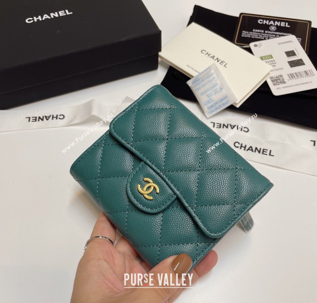 Chanel Grained Calfskin Card Holder Wallet Dark Green 2025 82288 (SSZ-250212078)