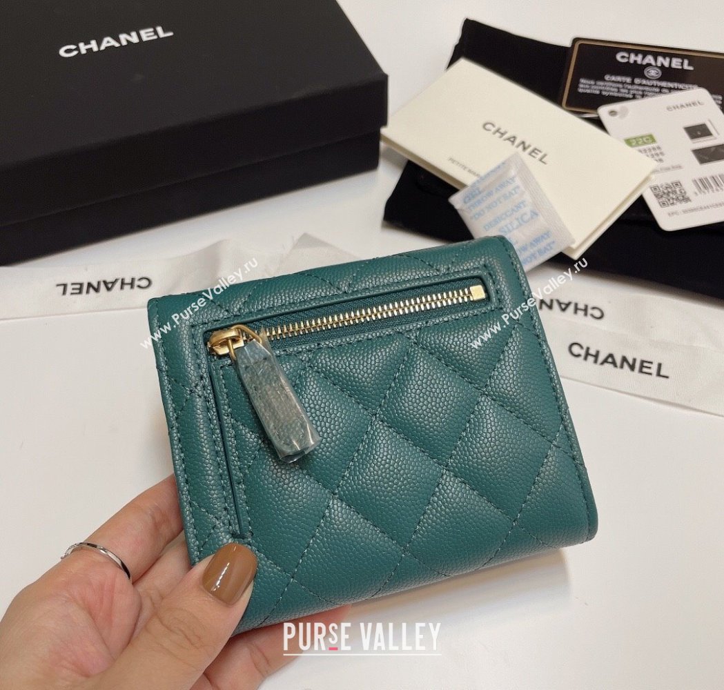 Chanel Grained Calfskin Card Holder Wallet Dark Green 2025 82288 (SSZ-250212078)
