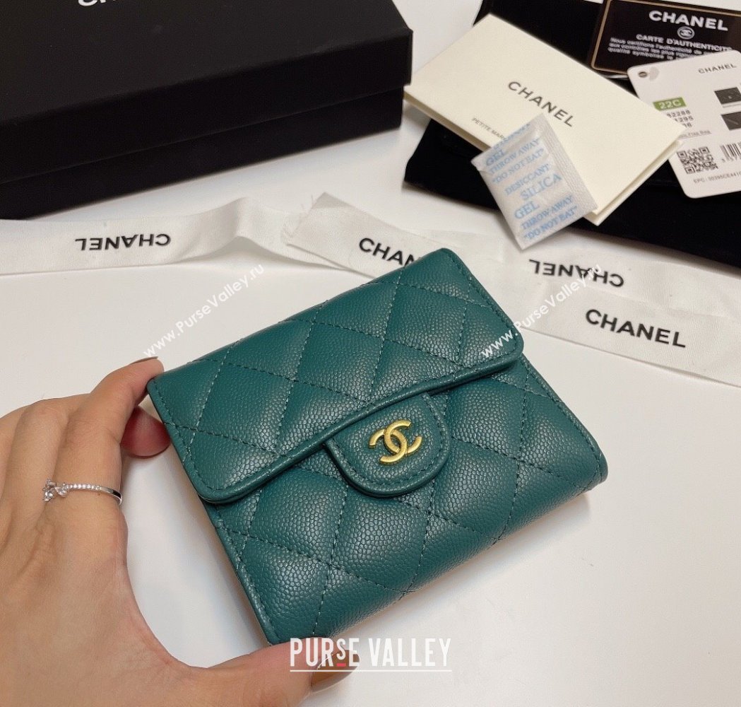 Chanel Grained Calfskin Card Holder Wallet Dark Green 2025 82288 (SSZ-250212078)