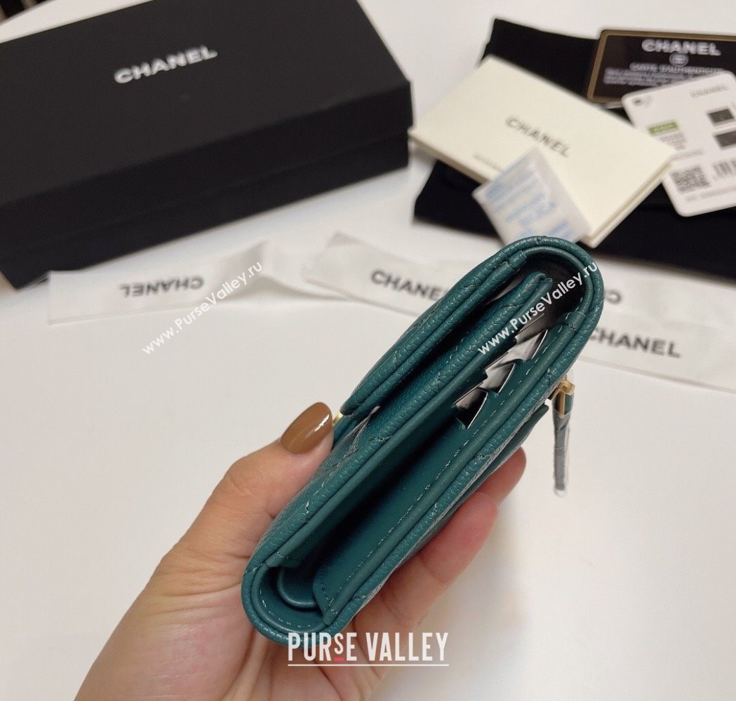 Chanel Grained Calfskin Card Holder Wallet Dark Green 2025 82288 (SSZ-250212078)