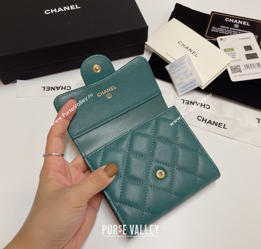 Chanel Grained Calfskin Card Holder Wallet Dark Green 2025 82288 (SSZ-250212078)