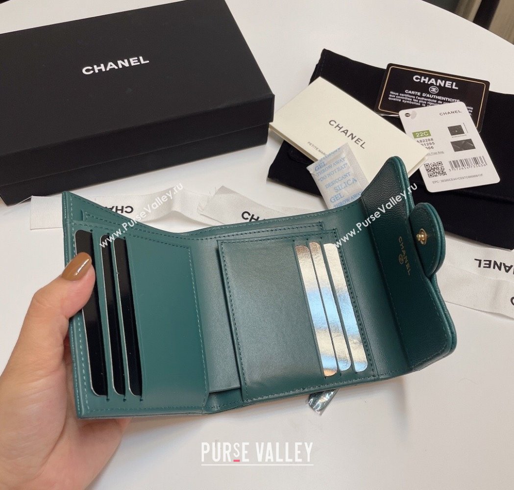 Chanel Grained Calfskin Card Holder Wallet Dark Green 2025 82288 (SSZ-250212078)