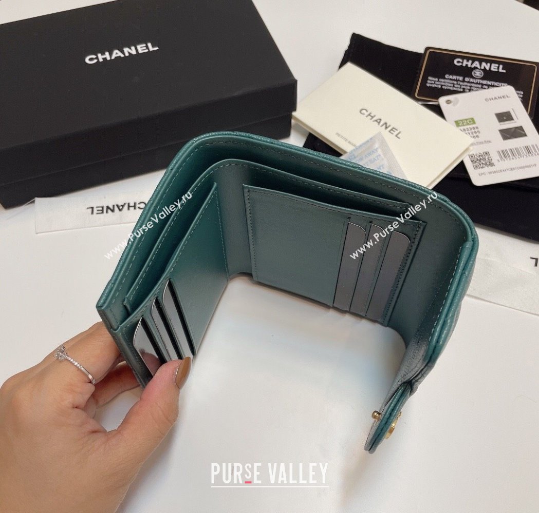 Chanel Grained Calfskin Card Holder Wallet Dark Green 2025 82288 (SSZ-250212078)