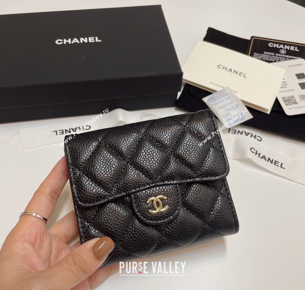 Chanel Grained Calfskin Card Holder Wallet Black/Gold Hardware 2025 82288 (SSZ-250212079)