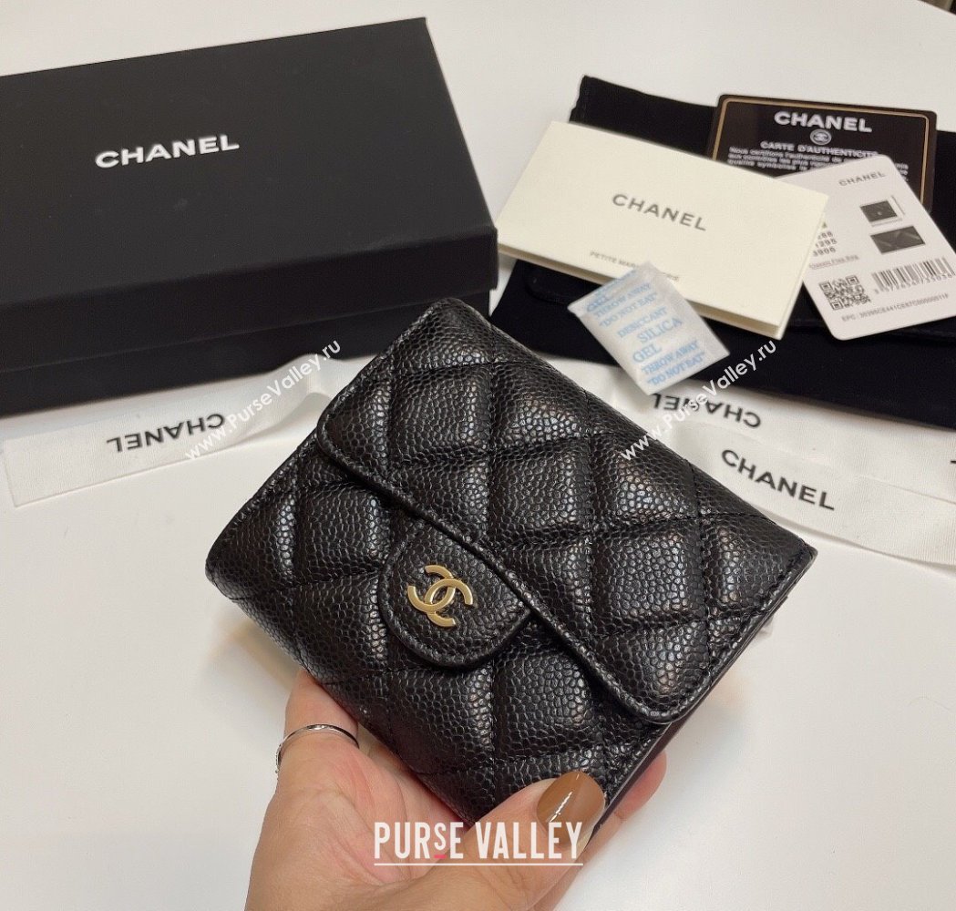 Chanel Grained Calfskin Card Holder Wallet Black/Gold Hardware 2025 82288 (SSZ-250212079)