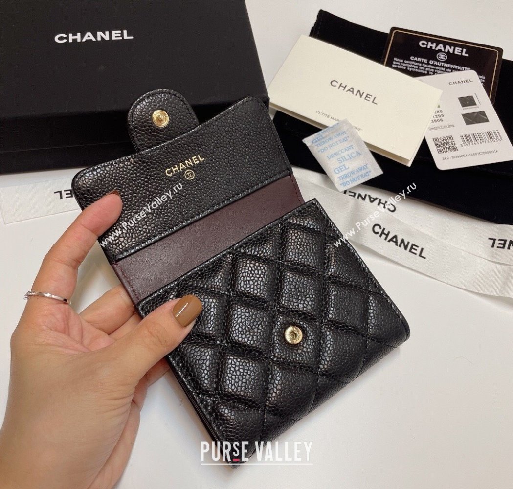 Chanel Grained Calfskin Card Holder Wallet Black/Gold Hardware 2025 82288 (SSZ-250212079)