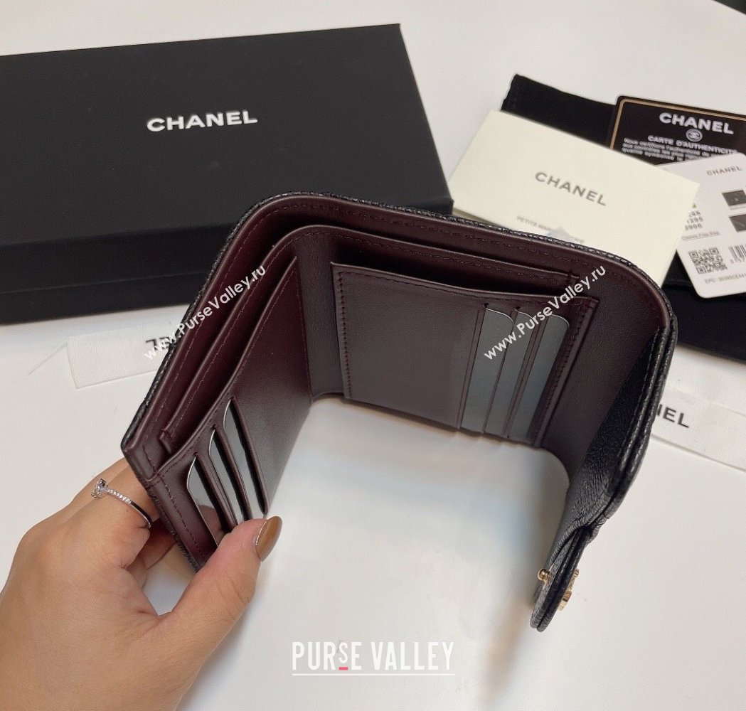 Chanel Grained Calfskin Card Holder Wallet Black/Gold Hardware 2025 82288 (SSZ-250212079)