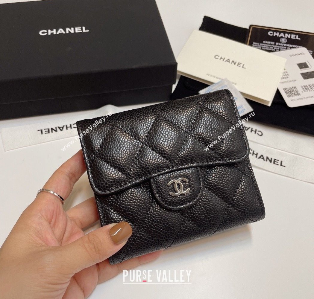 Chanel Grained Calfskin Card Holder Wallet Black/Silver 2025 82288 (SSZ-250212080)