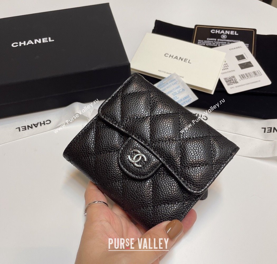 Chanel Grained Calfskin Card Holder Wallet Black/Silver 2025 82288 (SSZ-250212080)