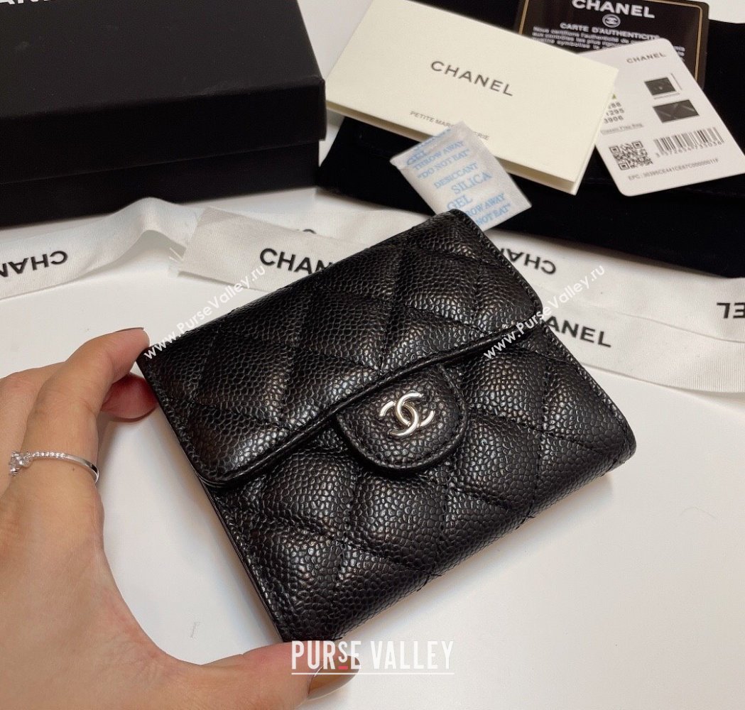Chanel Grained Calfskin Card Holder Wallet Black/Silver 2025 82288 (SSZ-250212080)