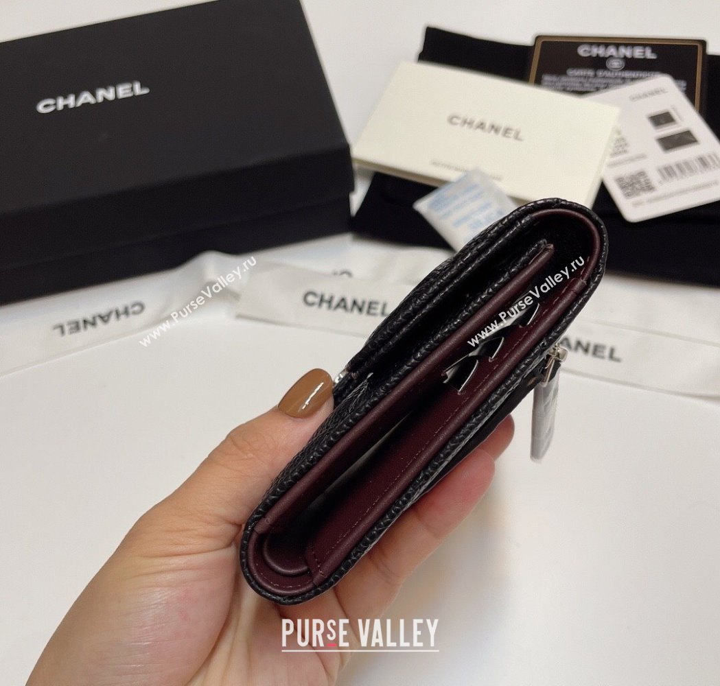 Chanel Grained Calfskin Card Holder Wallet Black/Silver 2025 82288 (SSZ-250212080)