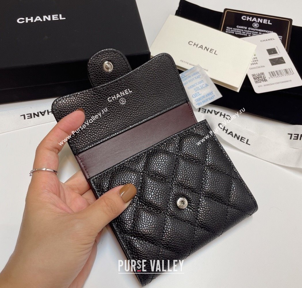 Chanel Grained Calfskin Card Holder Wallet Black/Silver 2025 82288 (SSZ-250212080)