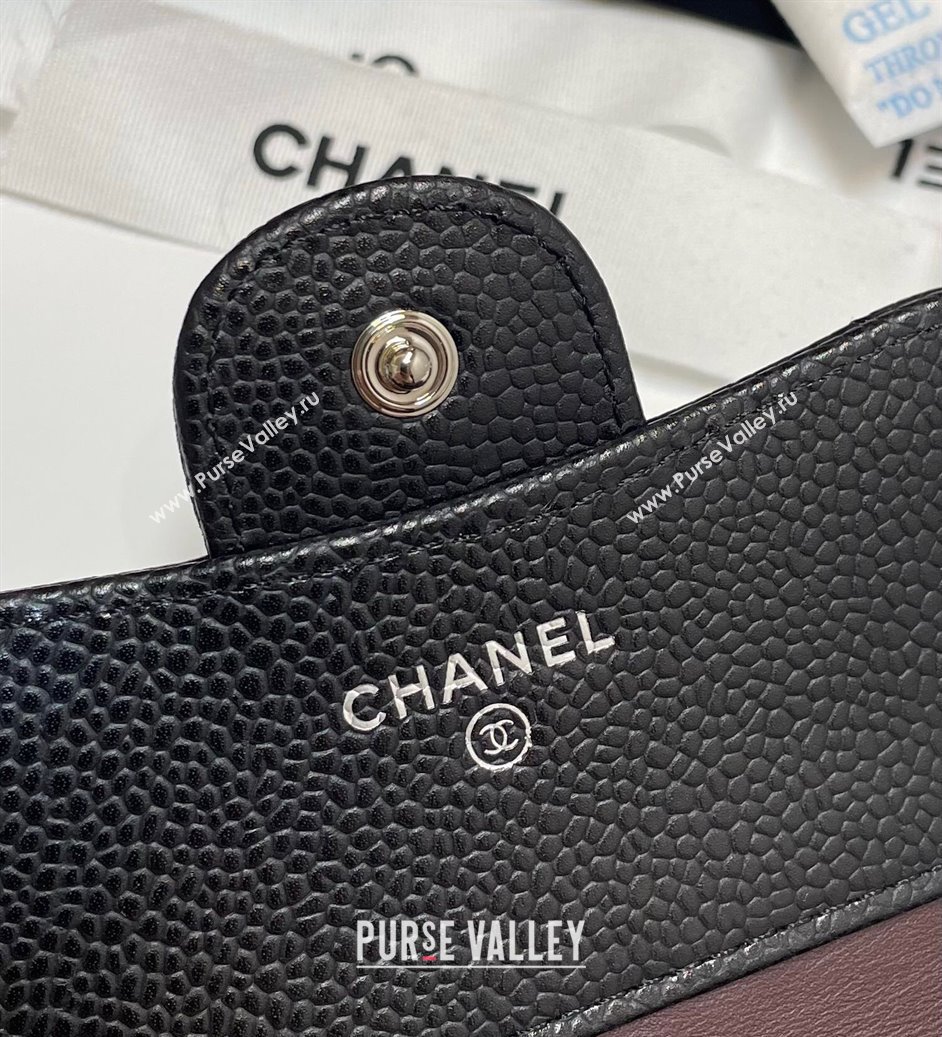Chanel Grained Calfskin Card Holder Wallet Black/Silver 2025 82288 (SSZ-250212080)