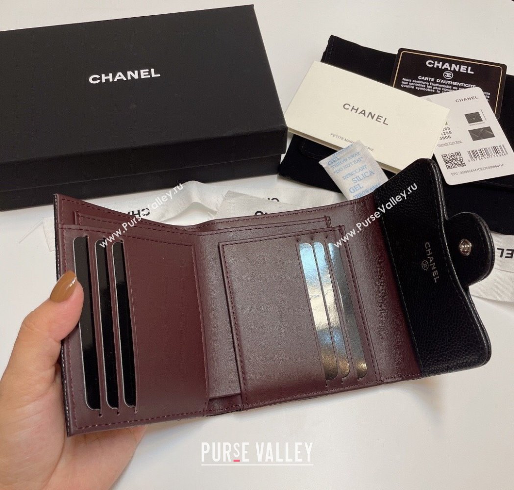 Chanel Grained Calfskin Card Holder Wallet Black/Silver 2025 82288 (SSZ-250212080)