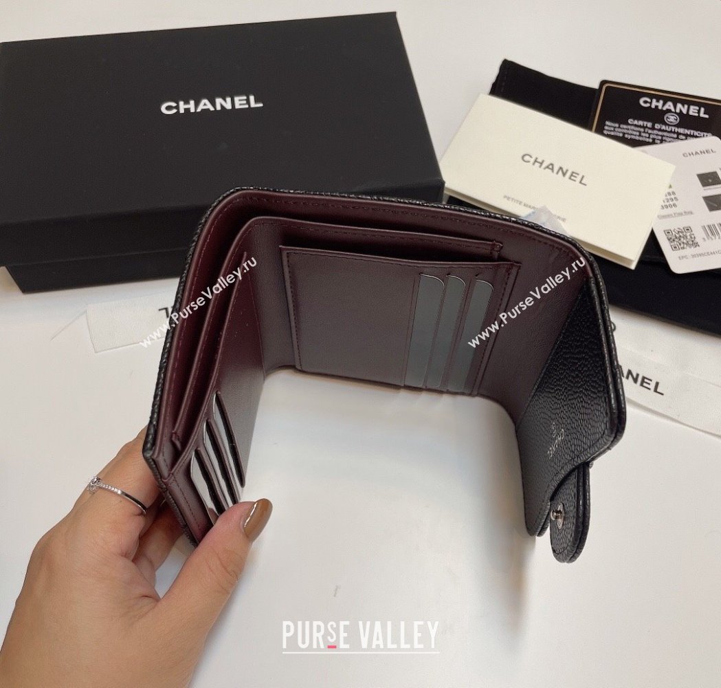 Chanel Grained Calfskin Card Holder Wallet Black/Silver 2025 82288 (SSZ-250212080)