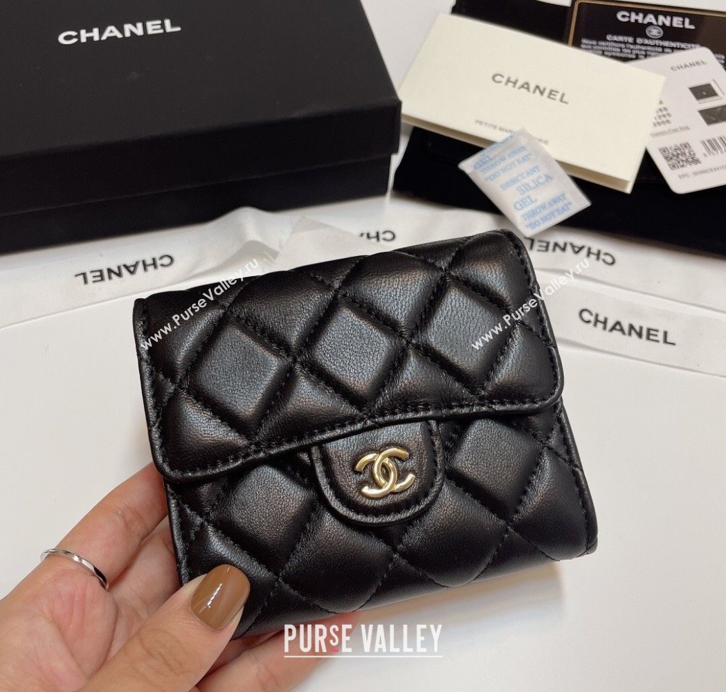 Chanel Lambskin Card Holder Wallet Black/Gold 2025 82288 (SSZ-250212081)
