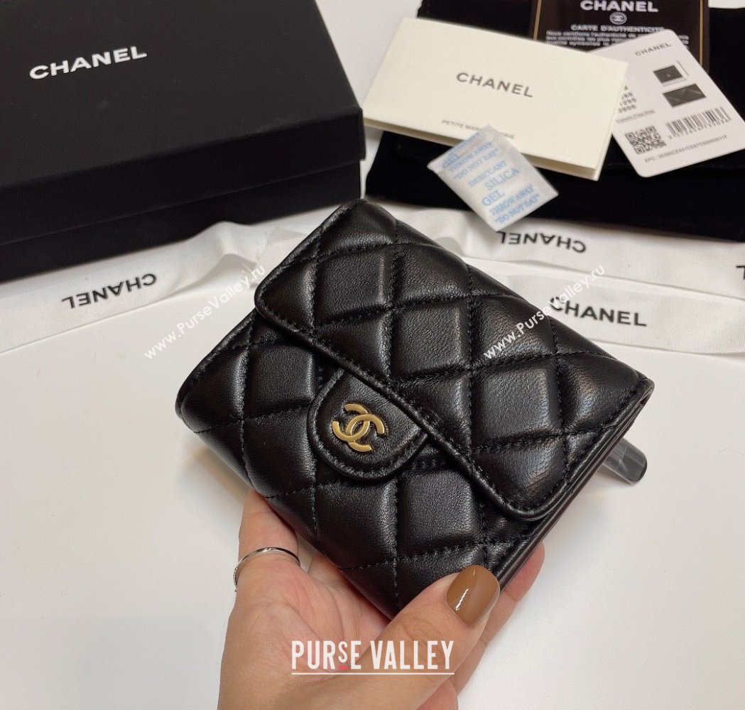 Chanel Lambskin Card Holder Wallet Black/Gold 2025 82288 (SSZ-250212081)