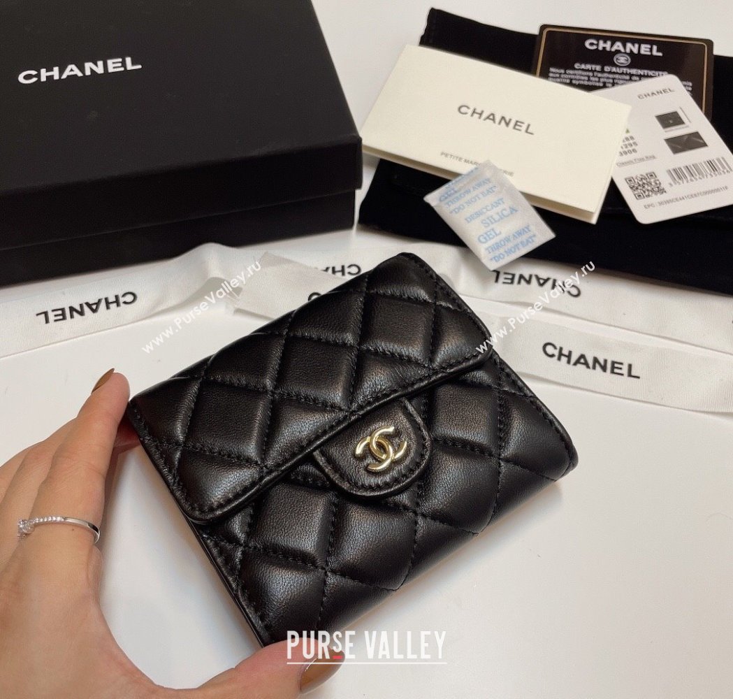 Chanel Lambskin Card Holder Wallet Black/Gold 2025 82288 (SSZ-250212081)