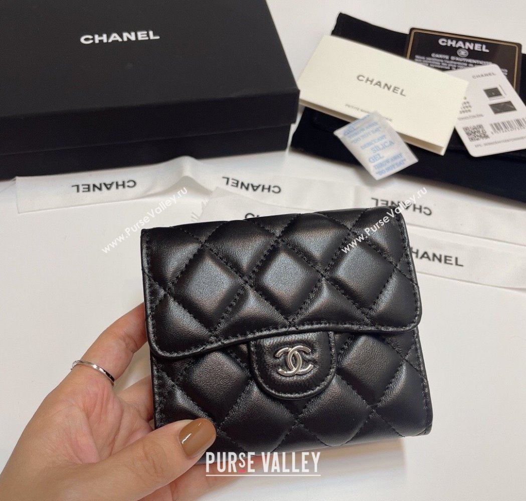 Chanel Lambskin Card Holder Wallet Black/Silver 2025 82288 (SSZ-250212082)